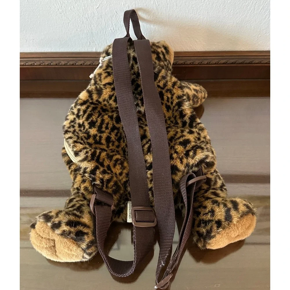 Aurora World Leopard Plush Backpack Spotted Animal Print Faux Fur 16 Inch Brown
